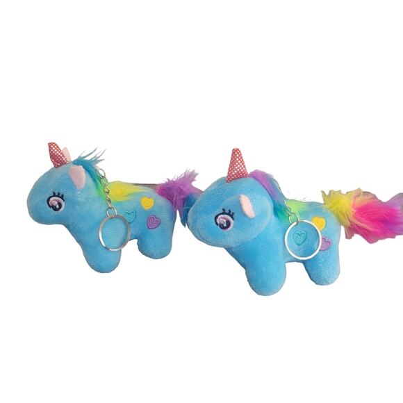 Set of 3 Unicorn Plush Keychains with Rainbow Mane, Blue & Pink Cute Design - Picture 4 of 10